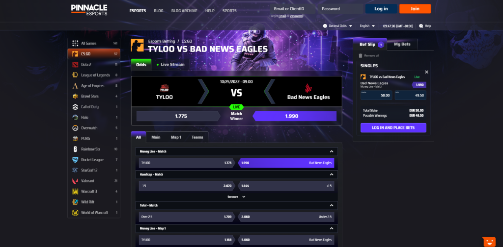 Dota 2 esports betting platform